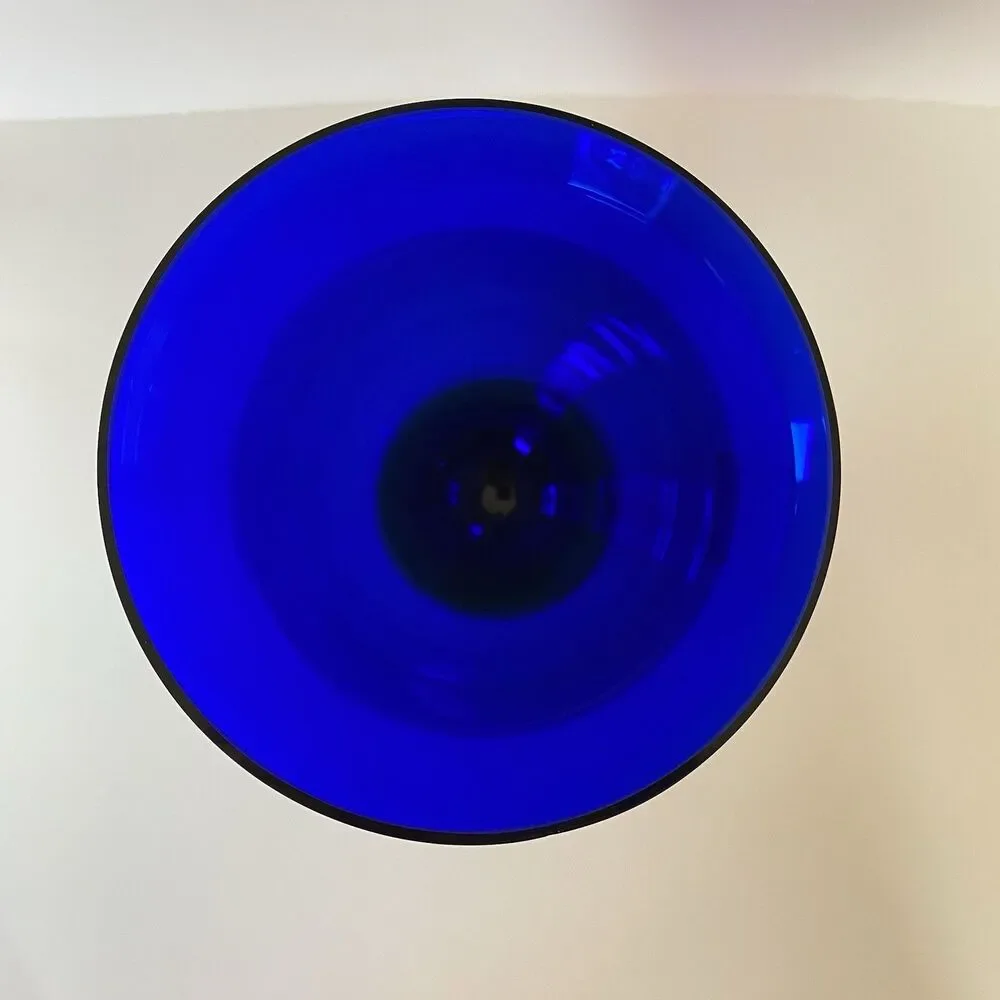 Madison Avenue cobalt blue crystal glass vase with green pedestal made in Czech